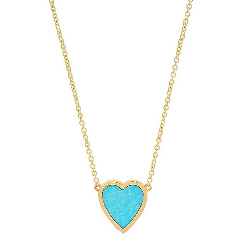 Jennifer Meyer YG Turquoise Inlay Mini Heart Necklace 18k