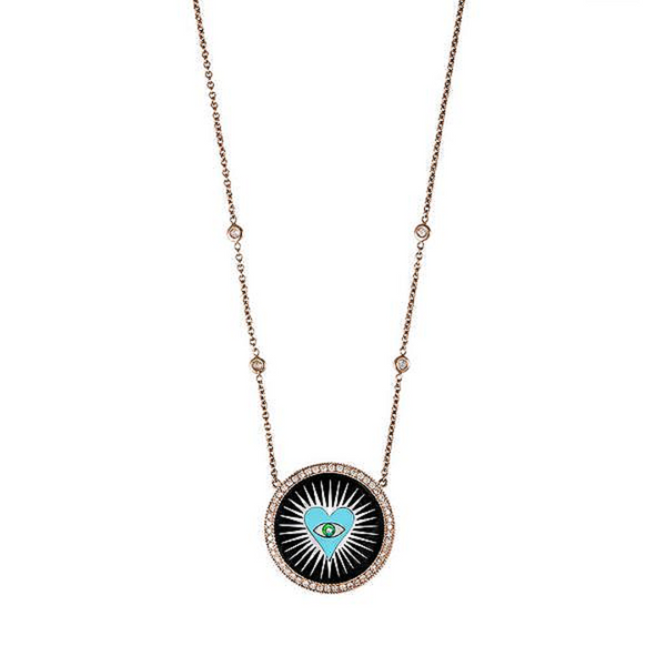 Jacquie Aiche RG Small Heart Burst Necklace with Onyx, Turquoise & Diamonds (Demi-Fine 14k)
