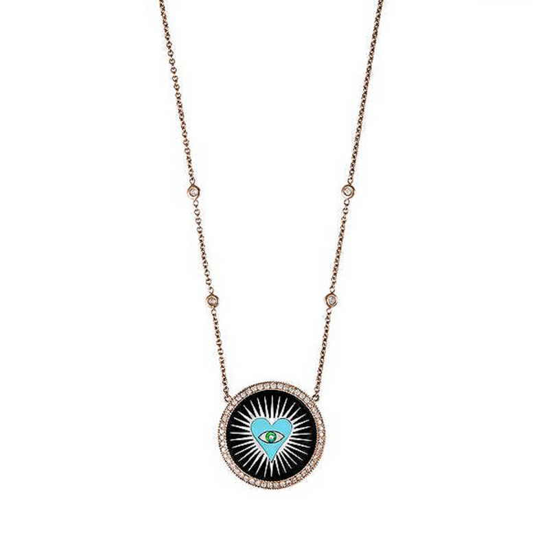 Jacquie Aiche RG Small Heart Burst Necklace with Onyx, Turquoise & Diamonds (Demi-Fine 14k)