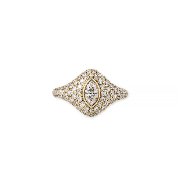 Jacquie Aiche YG Full Pave Large Marquise Diamond Center Signet Ring (Demi-fine 14k)