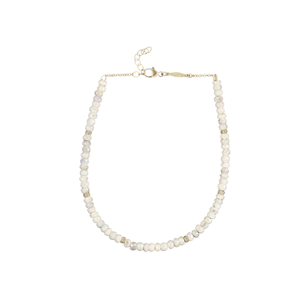 Jacquie Aiche YG 6 Pave Bead and White Sapphire Beaded Anklet (Demi-fine 14k)