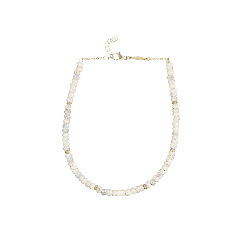 Jacquie Aiche YG 6 Pave Bead and White Sapphire Beaded Anklet (Demi-fine 14k)