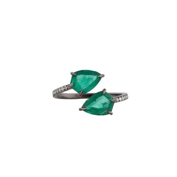 Eva Fehren Emerald Shield Pave Wrap Ring