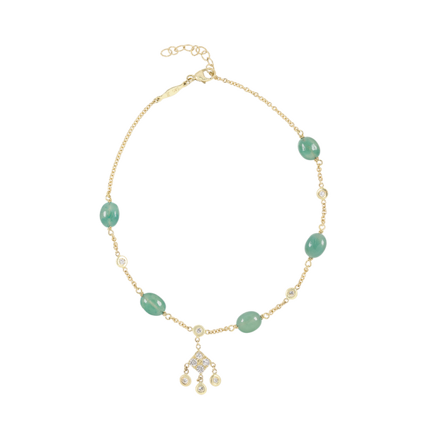 Jacquie Aiche YG Green Calcite Bead and Diamond Bezel Kite Shaker Anklet (Demi-fine 14k)
