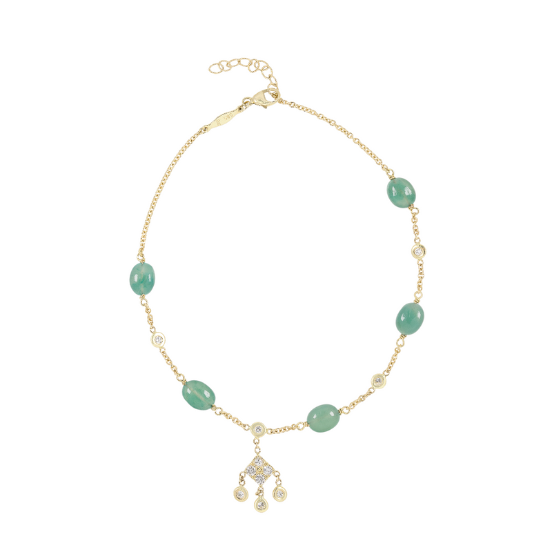 Jacquie Aiche YG Green Calcite Bead and Diamond Bezel Kite Shaker Anklet (Demi-fine 14k)