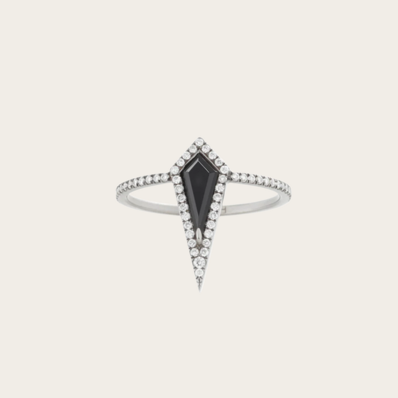 Eva Fehren Black Onyx Ezzat Ring with White Diamonds