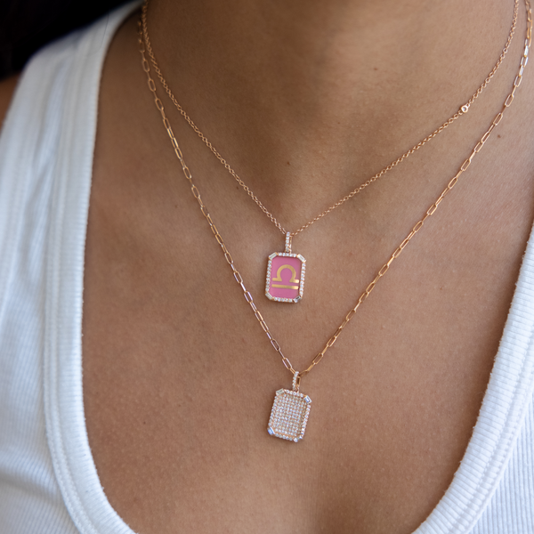 Shay RG Enamel Zodiac Nameplate Necklace with Diamonds 0.39ct 18k