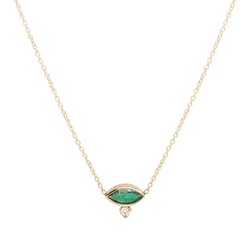 Zoe Chicco YG Marquise Emerald and Round Diamond Necklace 0.05ct (Demi-fine 14k)