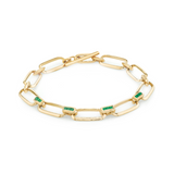 Lizzie Mandler YG Knife Edge Flat Link Bracelet with Princess Cut Emerald Bridges 0.48ct 18k