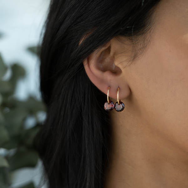 By Pariah Gem Hoops with Red Garnet