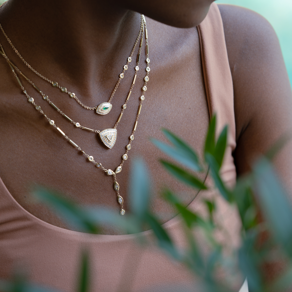 Jacquie Aiche YG Hailey 16 Diamond Y Necklace on Smooth Bar Chain (Demi-fine 14k)