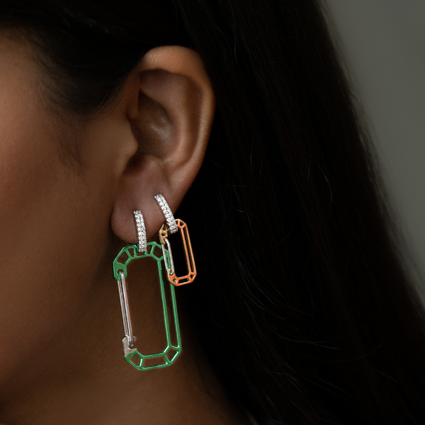 Eera Green Big Anima Chiara Metallic Diamond Earring