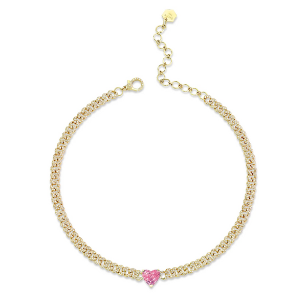 Shay Pink Sapphire Heart Pave Diamond Mini Link Necklace