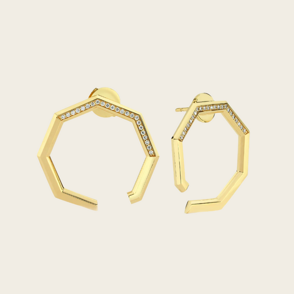 Ascher Matte Brushed Diamond Pave Eclipse Earrings