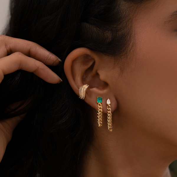 Anita Ko YG Cuban Link Loop Earring with Emerald 0.33ct 18k