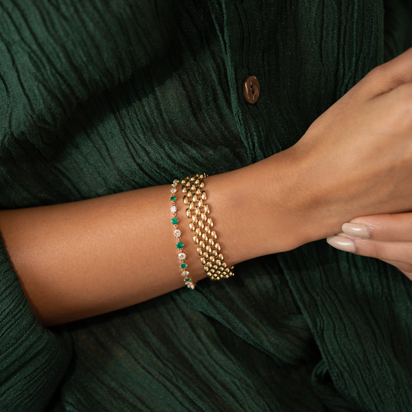 Lizzie Mandler Eclat Graduated Diamond and Emerald Tennis Link Bracelet