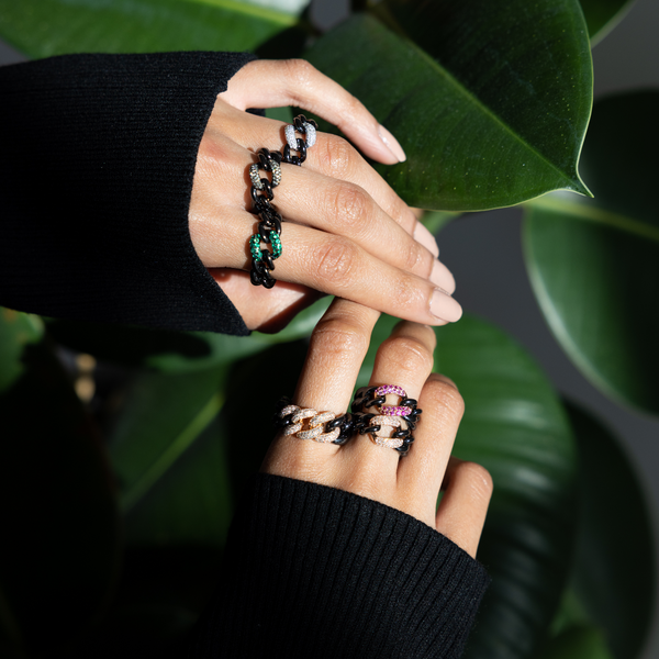 Shay Single Pink Sapphire and Black Ceramic Medium Link Ring