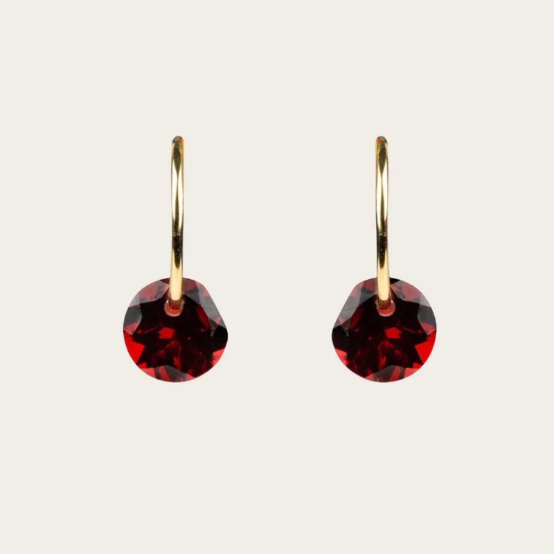 By Pariah Gem Hoops with Red Garnet