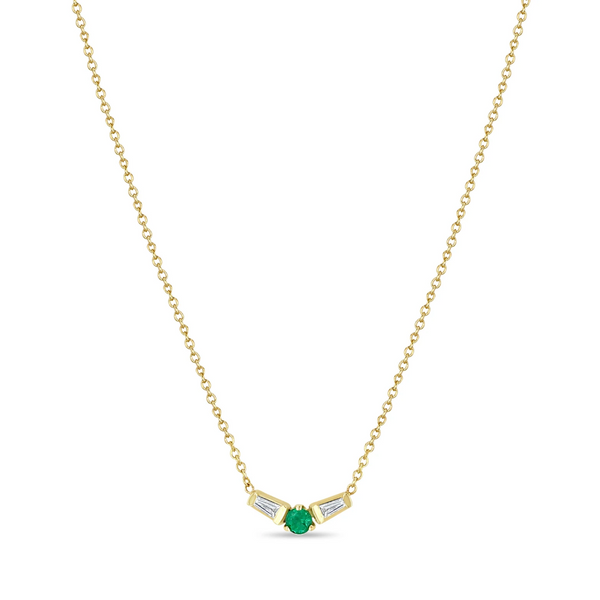 Zoe Chicco YG Emerald and Angled Tapered Baguette Diamonds Necklace 0.06cts (Demi-Fine 14k)