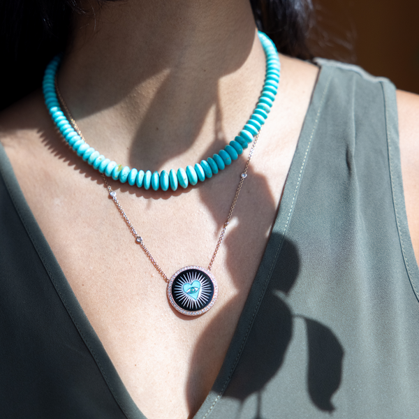 Jacquie Aiche RG Small Heart Burst Necklace with Onyx, Turquoise & Diamonds (Demi-Fine 14k)