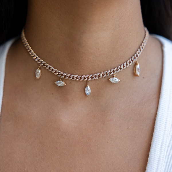 Shay Pave Diamond Link Marquise Drop Necklace