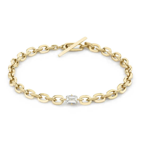 Lizzie Mandler YG XS Knife Edge Oval Link Bracelet with Diamond Center 0.45ct 18k