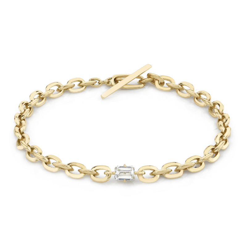 Lizzie Mandler YG XS Knife Edge Oval Link Bracelet with Diamond Center 0.45ct 18k