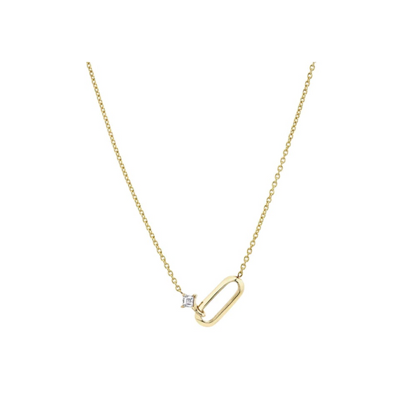 Lizzie Mandler YG OG Link and Carre White Diamond Necklace 0.05ct 18k