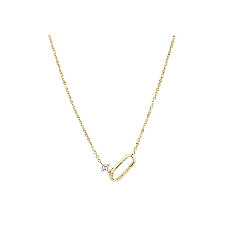 Lizzie Mandler YG OG Link and Carre White Diamond Necklace 0.05ct 18k