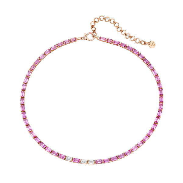 Shay Diamond & Pink Sapphire Tennis Necklace