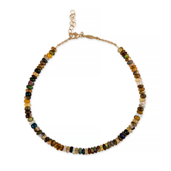 Jacquie Aiche YG 2 Pave Bead and Neutral Opal Beaded Anklet (Demi-fine 14k)