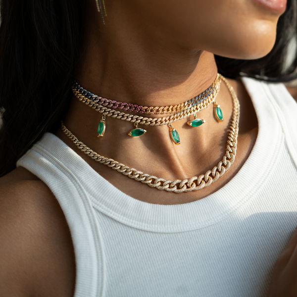 Shay Pave Link Emerald Marquise Drop Necklace