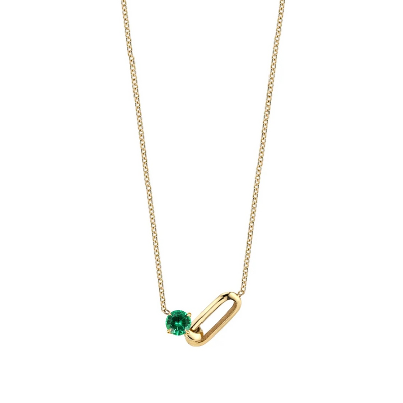 Lizzie Mandler YG OG Link and Emerald Necklace 0.1ct 18k
