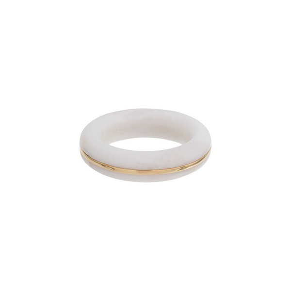 By Pariah YG Essential Stacking Ring / White Agate (Demi-fine 14k)