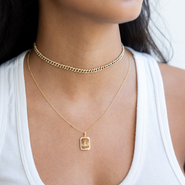 Shay YG Diamond Mini Initial Nameplate Necklace 0.40ct 18k