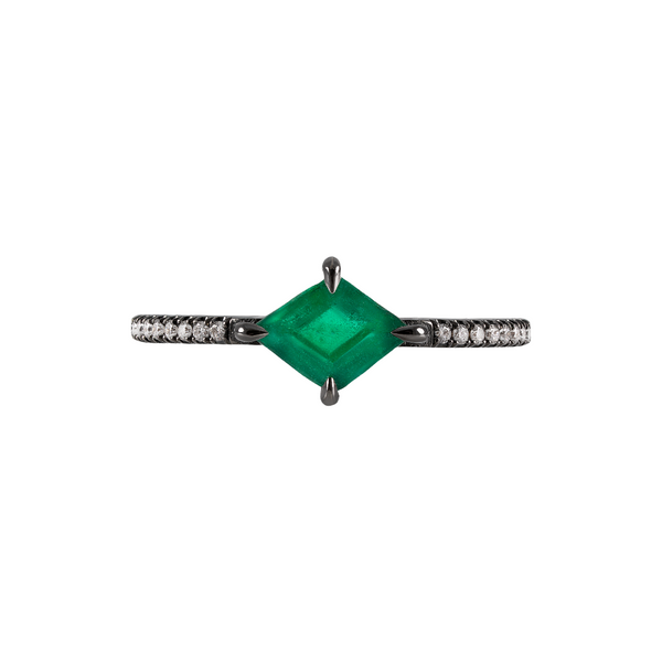 Eva Fehren BLK WG EMERALD Rhombus Ring 0.68cts, White Diamond Pave 18k