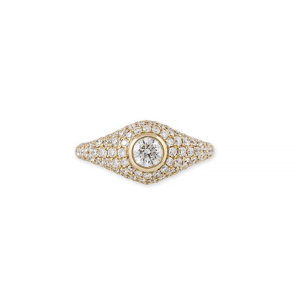 Jacquie Aiche YG Full Pave Large Round Diamond Center Signet Ring (Demi-fine 14k)
