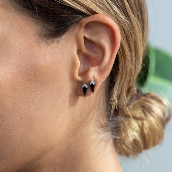 Eva Fehren Black Onyx Ezzat Studs with White Diamonds