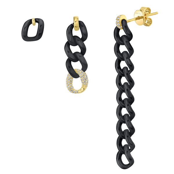 Shay Single Pave and Black Ceramic Triple Medium Link Earring Set