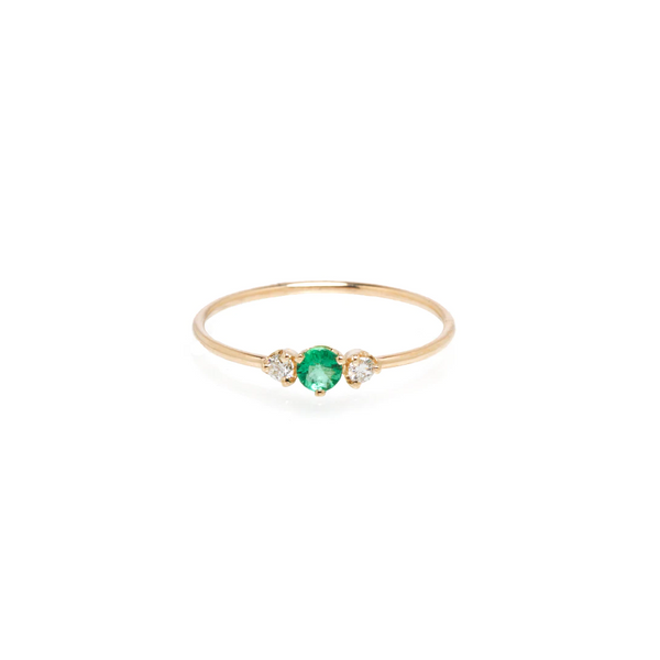 Zoe Chicco YG Diamond and Emerald Prong Set Ring 0.06ct (Demi-fine 14k)