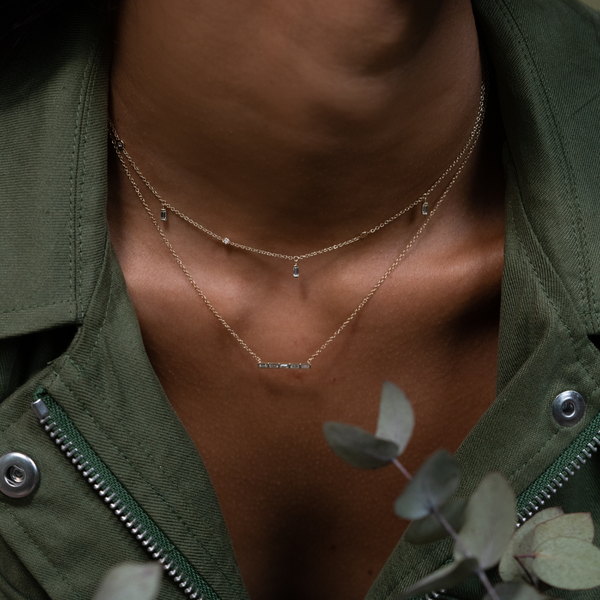Zoe Chicco Dangling Baguette and Floating Round Diamond Necklace