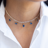 Shay Blue Sapphire Marquise Drop Mini Pave Link Necklace