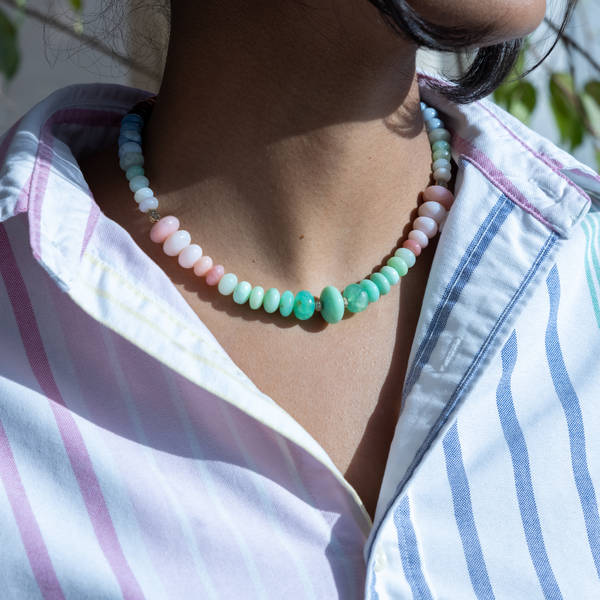 Jacquie Aiche Short Graduated Multi Color Opal Necklace with Diamond Beads