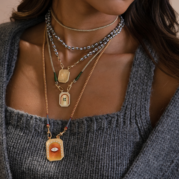 Marie Lichtenberg YG Eye Protect Orange Scapular with Diamonds 0.33ct 18k