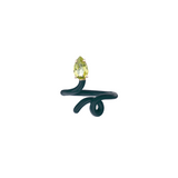 Bea Bongiasca YG Baby Vine Tendril Ring with Teal Enamel and Drop Peridot (Demi-Fine 9k/Sterling Silver)