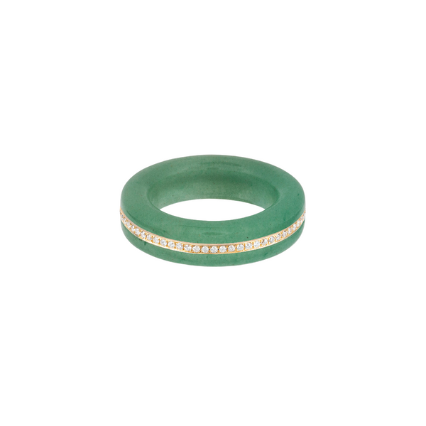 By Pariah YG Stone Linings Ring with White Diamonds 0.2ct / Green Aventurine (Demi-fine 14k)