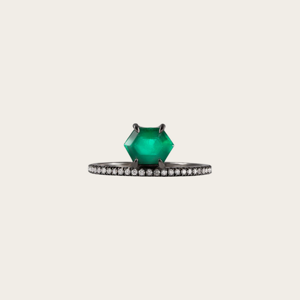 Eva Fehren  Emerald Off-Set Hex Ring