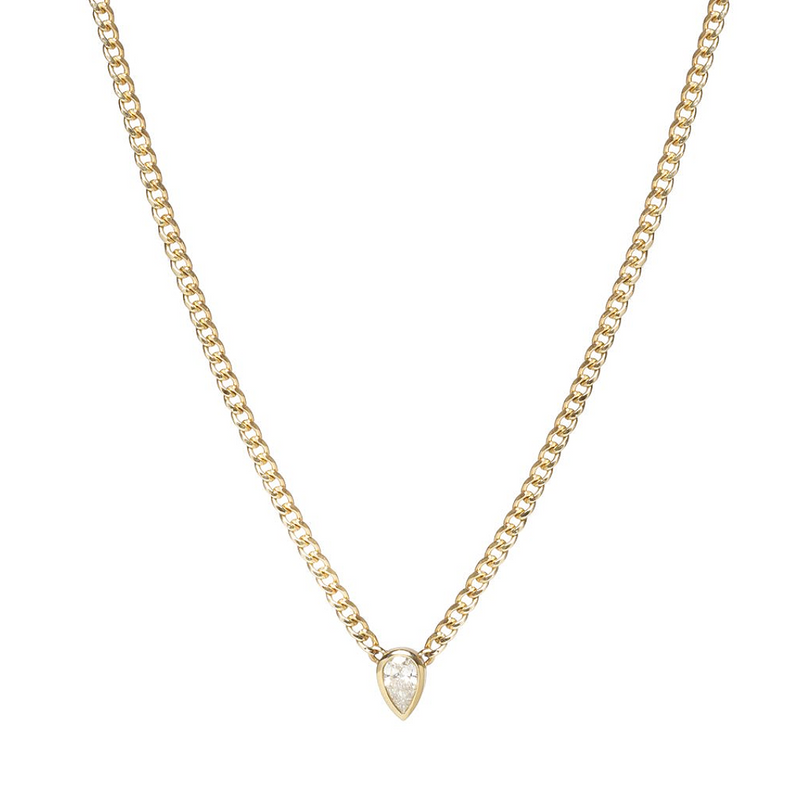 Zoe Chicco YG Bezel Set Pear Diamond on XS Curb Chain Necklace 0.20ct (Demi-Fine 14k)