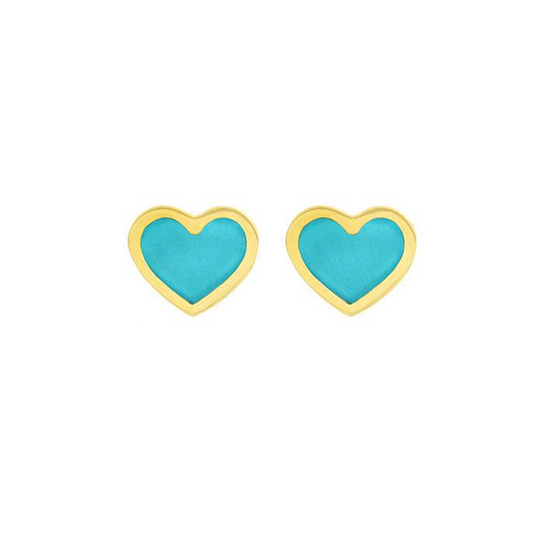 Jennifer Meyer YG Extra Small Turquoise Inlay Heart Studs 18k