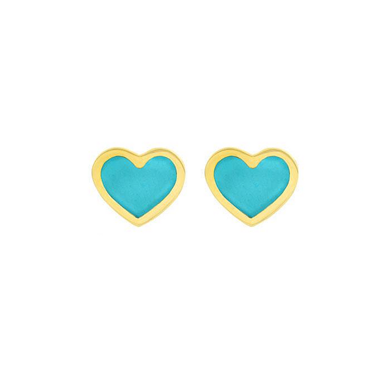 Jennifer Meyer YG Extra Small Turquoise Inlay Heart Studs 18k